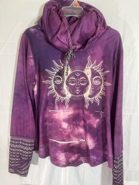 Boho/Gypsy Purple Tie-Dye Crescent Moon & Sun Pullover Hoodie